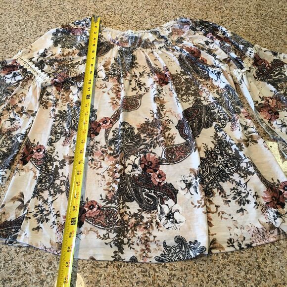 Naif Womens Medium Beige Floral Blouse Top Boho Wide Arm Paisley Floral Print - Picture 7 of 12